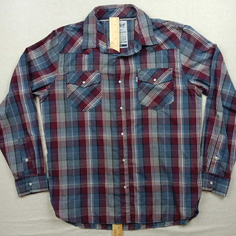 Levi's‎ Men's Pearl Snap Long Sleeve Western Plaid Shirt – Large